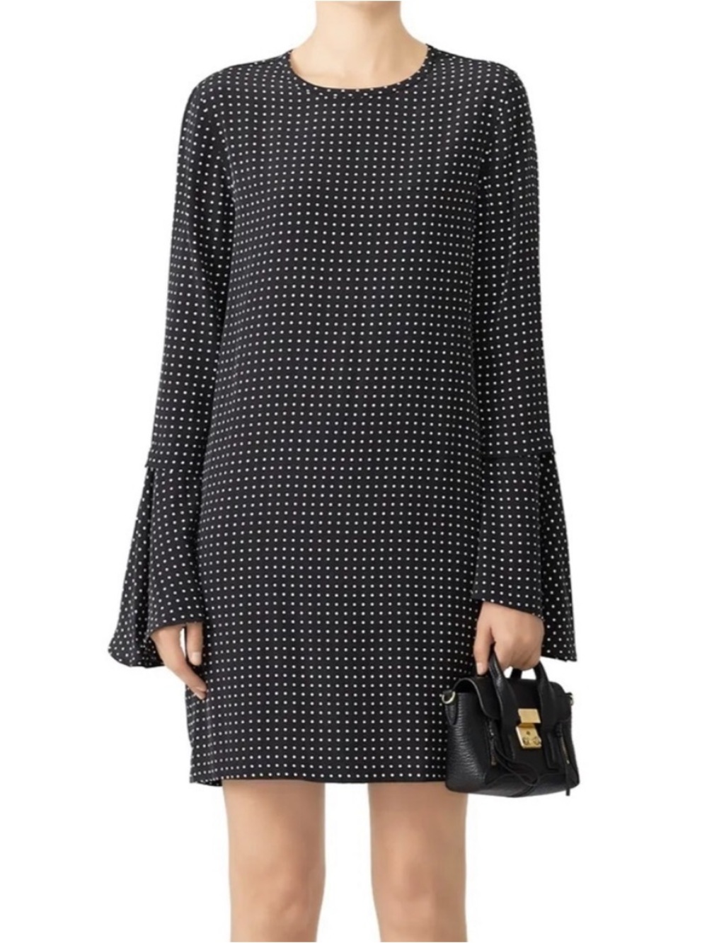 Equipment Black Polka Dot 100% Silk Shift Dress Long Sleeve Medium Minimalist